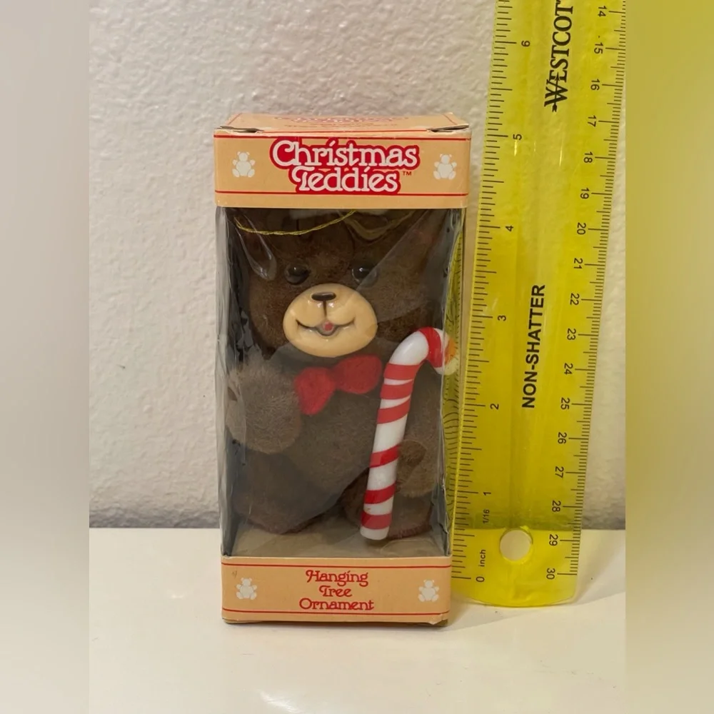 Jasco NWOT Vintage Flocked Christmas Teddies Bear Hanging‎ Tree Ornament